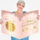 Jumbo Retirement Decorations - Extra Large Farewell Card for Women - Giant Happy Retirement Greeting Card Signature Guest Book - Rose Gold Pink