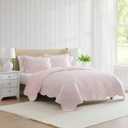 Martha Stewart - Queen Cotton Percale Quilt with Shams, Reversible Bedding