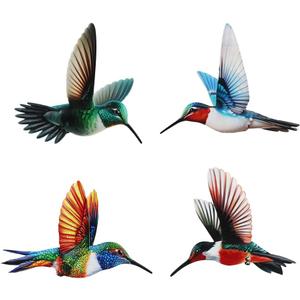 Dreamskip 4 Pack Metal Hummingbird Wall Art Garden Decor, Birds Outdoor Wall Art Yard Patio Fence Decoration, 3D Colorful Bird Wall Hanging Sculpture Outside Livingroom Gift for Women Mom