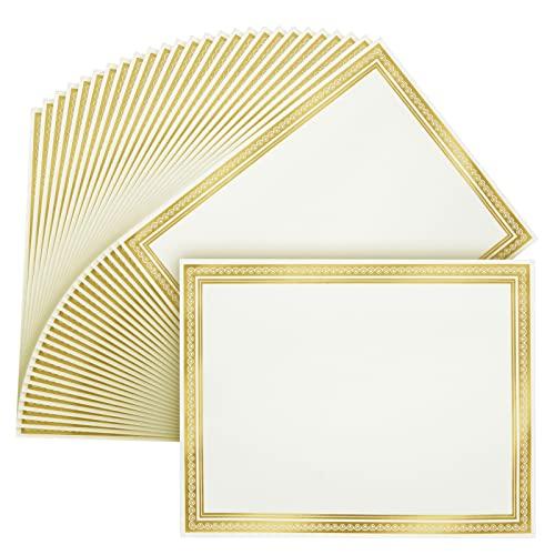 Juvale Gold Foil Award Certificate Paper - 50 Sheets 8.5 x 11 White Letter Size - Blank Cardstock for Printing & Awards - Certificates of Recognition & Completion