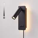 Wall Mounted Reading Light for Books in Bed, Bedside Wall Lamps with 3 Dimming, 350Rotation Plug in Wall Sconce, Upgrade Headboard Bedside Lamp for Bedroom Living Room (Black) (1 Pack)