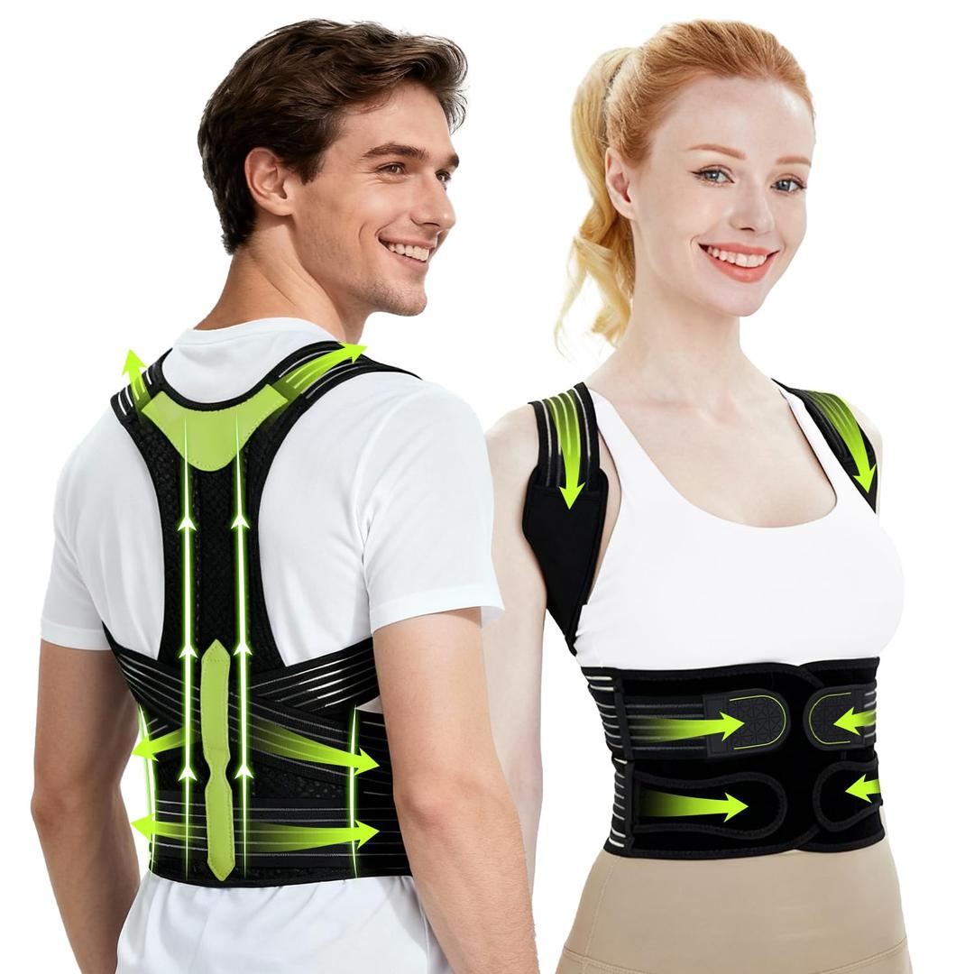 Posture Corrector for Women and Men, Invisible Full Back Support Brace with Enhanced Breathable Mesh, Shoulder Straightener for Back & Neck Pain Relief, Scoliosis & Posture Improvement, Large (Black, L)