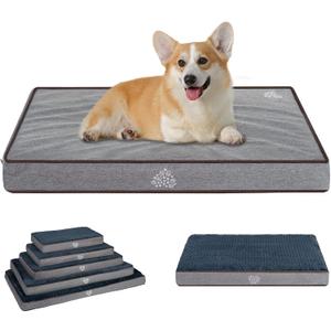 VANKEAN Dog Bed Soft Crate Pad Mat Reversible Warm& Cool, Washable Comfy Kennel Pad with Orthopedic Egg-Crate Foam for Small Medium Large Dogs, Water-Resistant Pet Bed, Grey
