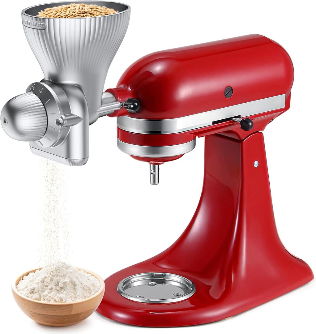 All Metal Grain Mill Attachment for KitchenAid Stand Mixer with 12 Grind Level Flour Mill, Grain Mill Attachment Fit for Grinding Wheat, Corn, Oats, Buckwheat, Millet, and Other Cereals