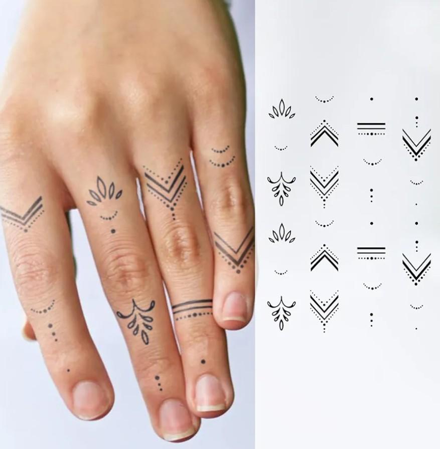 2 Sheets Mini Dot & Chevron Ring Tattoo Set for Women – Tiny Sparkle Semi-Permanent Temporary Tattoos for Fingers & Hands