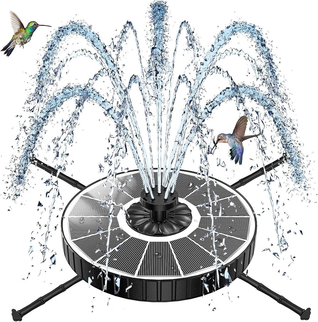 SZMP Solar Fountain with 3 Spray Height, 3.5W Glass Solar Bird Bath Fountain with 4 Adjustable Fixed Rods, and 7 Nozzles, Outdoor Solar Water Fountain Pump for Bird Bath, Garden, Pool, Pond