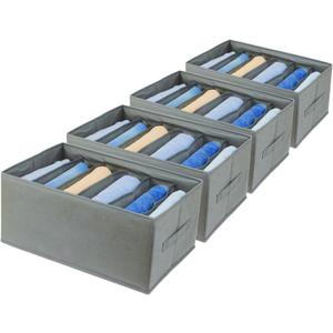 Extra Large Clothes Closet Organizer 6 Compartments for Jean Sweater Sheets to Shirt - Divided Clothing Storage Boxes for Closet, Wordrobe, Bedroom, Shelf (4pc Gray)