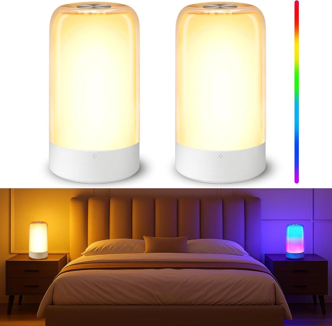 Set of 2 Small Touch Night Table Lamp for Bedroom Bedside Nightstand, Small Spaces Plug in Desk Light for Nursery/Ambient/Kids