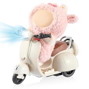 1 Pcs Doll Scooter Doll Vehicles Mini Electric Scooter with Music & Lights Could Rotate 360 Dolls Accessories Cute Scooters Ornaments Battery Not Included (Cream)