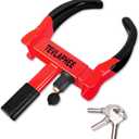 Tevlaphee Universal Wheel Lock Heavy Duty Security Trailer Wheel Lock Anti Theft Wheel Locks for Cars SUV Camper Motorcycle Trailer Great Deterrent Bright Color with 3 Keys (Black-red)