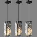 Black Pendant Lighting Modern Pendant Light, Mini Crystal Chandeliers,Adjustable Pendant Light Fixture for Kitchen Island Dinning Room Bedroom (3 Pack)