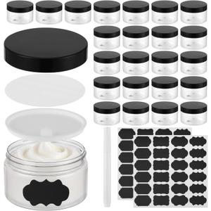 30 PCS 8 oz Plastic Containers with Lids - Refillable Body Butter Jars with Leakproof Gasket & Inner Pull Tab, Empty Round Sample Lotion Container for Cream Lotion Body Butter Makeup, BlackClear