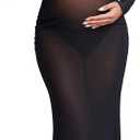 Bhome Maternity Photoshoot Dress Long Sleeve Sheer Mesh Maternity Maxi Gown Babyshower, Small