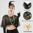 1920s Gatsby Flapper Accessories Set, Roaring 20s Accessories Women Feather Headpiece Necklace Earrings Long Gloves,Black Gold (Black)