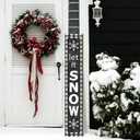 Let It Snow Wooden Porch Sign 47" Winter Large Buffalo Plaid Welcome Porch Sign for Home Front Door Yard Party Decor (Black)