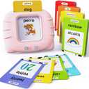 Lapare Spanish and English Bilingual Audible Flash Cards Toy with Music for Toddlers 1 2 3 4 5, Learn Spanish and English for Kids, Nias, Nios, Bebes (Pink)