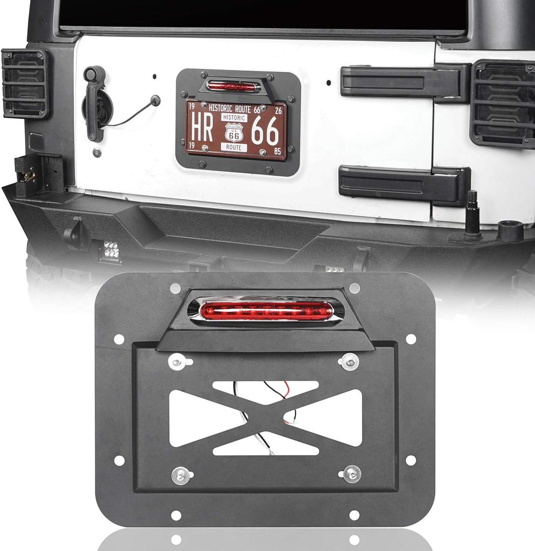 Wrangler Spare Tire Delete License Plate Relocation Kit w/Plate Illuminate Light & Third Brake Light for Jeep Wrangler JK & Unlimited 2007-2018