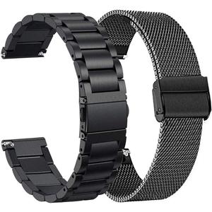 ViCRiOR Compatible with Amazfit Active 2/ GTS 4 Mini/GTS 4 /GTS 3/ GTS 2/2 Mini/2e Watch Bands, 2 Pack Stainless Steel Mesh Strap Bracelet Replacement for Amazfit Bip/Bip 3 Pro/Bip U Pro Man Women (Black)