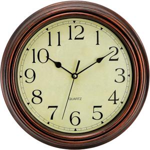 Bekith 12-Inch Round Classic Clock Retro Non Ticking Quartz Decorative Wall Clock for Living Room Kitchen Home