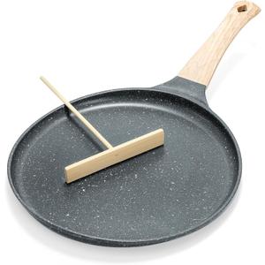 Hiceeden Nonstick Crepe Pan with Spreader, 10-Inch Tortilla Pan with Detachable Handle, Ceramic Coating Pancake Griddle Dosa Tawa Pan, for All Stove, Induction Compatible, PFOA Free, Black