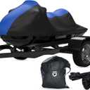 AllGuard Weatherproof Max Jet Ski Cover, Heavy Duty 600D Marine Grade Polyester, Protects from Rain, Sun, UV & More - Blue/Black (Fits Jet Ski Length: 125" - 135")
