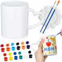 Soulchen 7 Pcs Paint Your Own Mug Kit DIY Mug Painting Kit Include 2 Paintable Mugs 2 Paintbrush 2 Acrylic Paints 12 Color and 1 Palette Tray Coffee Cup Decorating Set Craft Project (Heart)