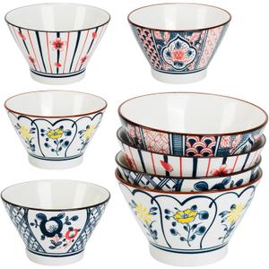 Japanese Ceramic Ramen Bowl Set, Noodle & Soup Bowls for Udon, Miso, Pho, and Rice,Suitable for Home and Kitchen (Rhyme Colour Series, 4 pcs Bowls 5 inchs)