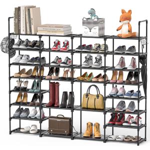 Mavivegue Extra Large Shoe Rack, 8 Tier 4 Rows 72-76 Pairs Big Tall Metal Shoe Shelf,Big Boot Rack Storage Organizer for Garage,Show Rack Shoe Holder Stand,Closet Rack Organizers and Storage (Black)