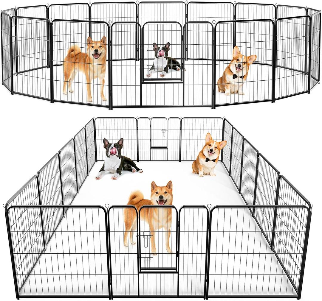 SMUG Heavy-Duty Iron Dog Playpen  16 Panel 32 Durable, Rust-Resistant Pet Fence for Indoor & Outdoor Use, Secure & Spacious Pet Play Area for Dogs, Puppies & Small Animals (Black)
