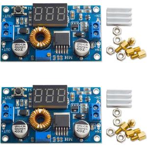 2 Packs 5A 75W DC-DC Step Power Module XL4015 with Adjustable LED Voltmeter and Free Support