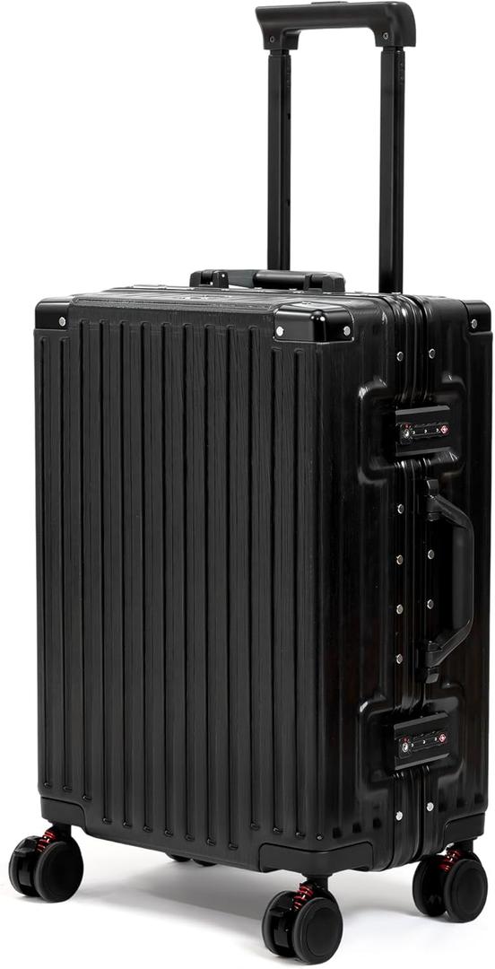 26 Inch Checked Luggage with Spinner Wheels, No Zipper Aluminum Frame Hard Shell Suitcases with TSA Lock, PC+ABS Lightweight Large Suitcase for Travel (Black)