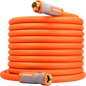 YAMATIC Garden Hose 5/8 in x 75 ft, Ergonomic Swivel Fittings, Burst 600 PSI,Heavy Duty, Flexible and Lightweight Water Hose (Orange)