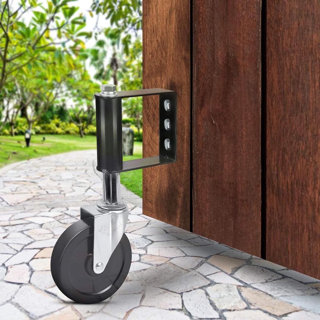 Ronlap Gate Wheels for Wooden Gate, Gate Caster Wheel Spring Loaded for Metal Tube Swing Gate Fence Gate Wheel for Gates Heavy Duty Outdoor Farm Vinyl Wood Gate Rollers, 220 Lbs, 4 Inches, Black