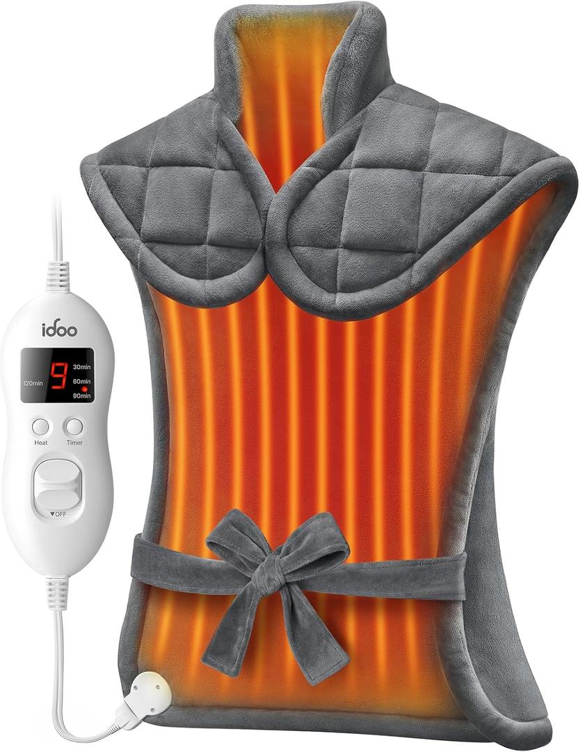 iDOO Heating Pad for Neck and Shoulder and Back, Gifts for Women Men, FSA Eligible Items only List, XXL King Size 23"x32" Heat Pad for Back Pain Relief, Extra Large Back Neck Wrap, ETL Certified (Gray 24"x33")
