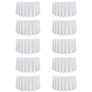 10-Pack White Round Tablecloths, 108 Inches, Stain-Resistant Polyester for 4-5 Ft Round Tables - Washable Table Covers for Weddings, Banquets, Birthday Parties, Events