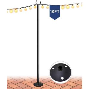 10FT String Light Pole for The Outdoor, Heavy Duty Metal Lighting Stand Pole for Hard Soil Wood Backyards Patio Weddings Holiday Party Decorations (1 Pack)