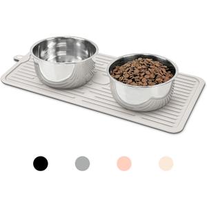 Ptlom Pet Placemat for Dog and Cat, Anti-Slip Waterproof Dogs Feeding Mat Prevent Food and Water Overflow, Bowl Mats Suitable for Medium and Small Pets, Cream, Silicone (18.3"L x 7.9"W)