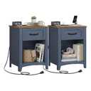 VASAGLE Farmhouse Nightstands with Charging Station, 1 Drawer, Set of 2