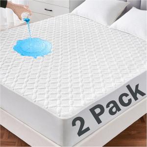 Lunsing 2 Pack Waterproof Twin Mattress Protector, Soft Breathable and Noiseless Twin Size Mattress Pad Cover with 6-16 in Deep Pockets (White)