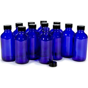 Vivaplex, 12, Cobalt Blue, 4 oz Glass Bottles, with Lids