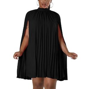 Women’s Casual Cape Sleeve Pleated Split Short Dress Loose Fit Cocktail Party Flowy Dress.XL