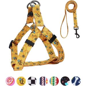 QQPETS Dog Harness Leash Set Adjustable Heavy Duty No Pull Halter Harnesses for Small Medium Large Breed Dogs Back Clip Anti-Twist Perfect for Walking (XS(12"-18" Chest Girth), Yellow Bee)