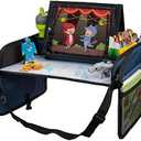 Lusso Gear Kids Travel Tray for Car - Road Trip Essentials for Kids - Car Seat Tray for Travel - Toddler Travel Lap Desk and Organizer - Holds Snacks, Water Bottle, Toys (Blue)