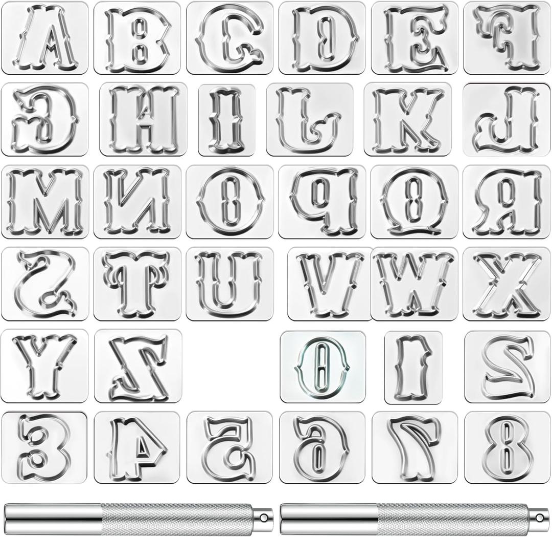 Humyoun 37 Pcs Leather Stamping Tools 19mm Leather Stamp Kit Include Alphabet Number Capital Letters Craft with Punch Tools for DIY Leathercaft Marking