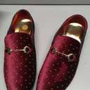 LCQL Men's Velvet Penny Loafers Slip on Party Dancing Shoes Embroidered Tuxedo Dress Shoes Pointed Toe Loafers K12 Burgundy Size 10