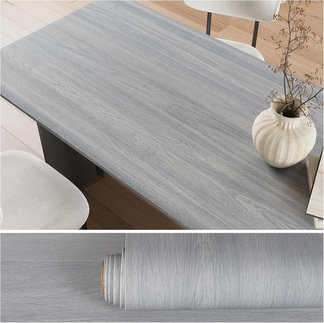 VEELIKE Thick Slate Grey Wood Contact Paper for Countertops Waterproof Peel and Stick Wood Grain Contact Paper 15.7''x118'' Wood Wallpaper Self Adhesive Removable Wood Vinyl Wrap for Furniture Desk