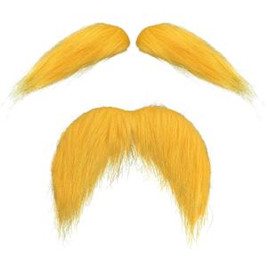 Yellow Mustache and Eyebrows for Adults, Novelty Yellow Fake Beard and Eyebrows, Cosplay Halloween Costume Accessories Funny Party Favor Men Women