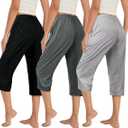 VENTELAN 3 Pack Womens Ultra-Soft Capri Pajama Pants Elastic Waistband Sleepwear Bottoms XXL
