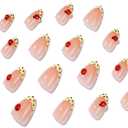 Ladybug Polka Dot Yellow French Tip Press on Nails - Medium Almond Cute Fake Nails, Spring Summer False Nails, Nude Glue on Nails for Women Manicure, Glossy Finish | 12 Sizes - 24 Pcs