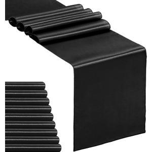 10-Pack Satin Table Runner Black 12 x 108 inches Long, Table Runners for Wedding, Birthday Parties, Banquets Decorations 10 Pack, 12x108 Inch, Black